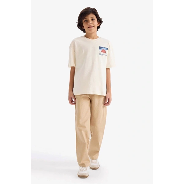 Defacto Oversize Baskılı Ekru Erkek Çocuk T-Shirt