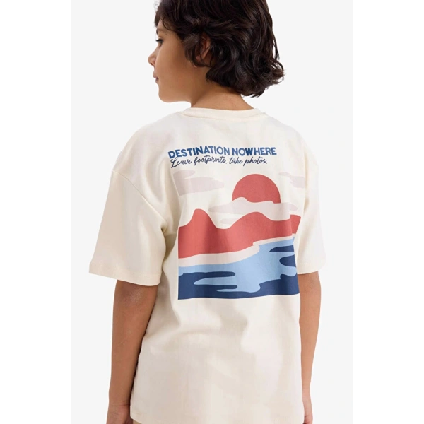 Defacto Oversize Baskılı Ekru Erkek Çocuk T-Shirt