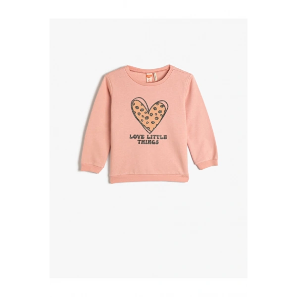 Koton Sweatshirt Şardonlu Bisiklet Yaka Baskılı Pamuklu