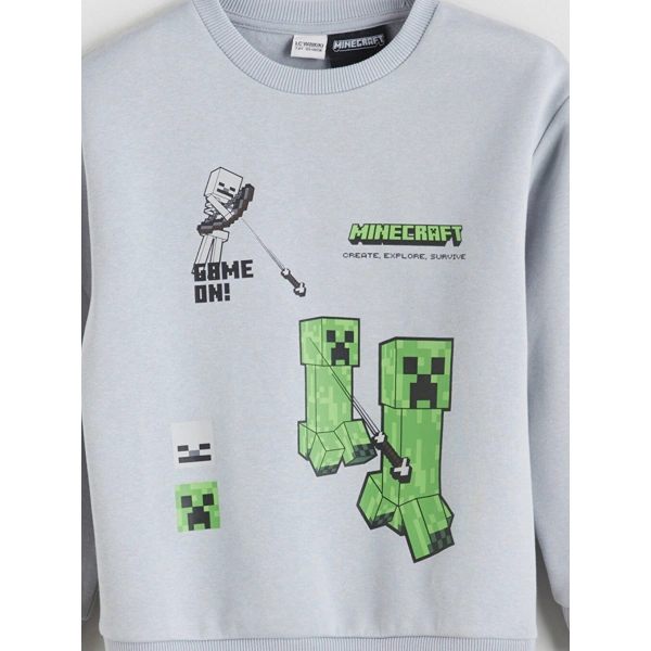 LC Waikiki Gri Bisiklet Yaka Baskılı Erkek Çocuk Sweatshirt