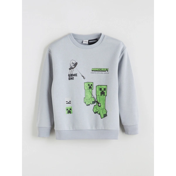 LC Waikiki Gri Bisiklet Yaka Baskılı Erkek Çocuk Sweatshirt