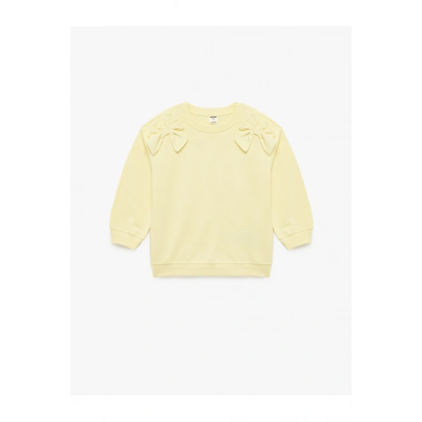 Koton Uzun Kollu Bisiklet Yaka Fiyonk Detaylı Şardonlu Pamuklu Sweatshirt