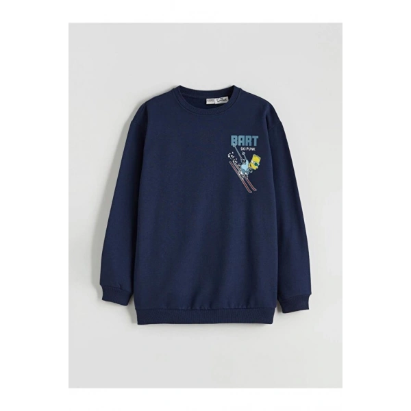 LC Waikiki Lacivert Baskılı Erkek Çocuk Sweatshirt