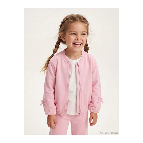 LC Waikiki Pembe Fiyonk Detaylı Kız Çocuk Fermuarlı Sweatshirt