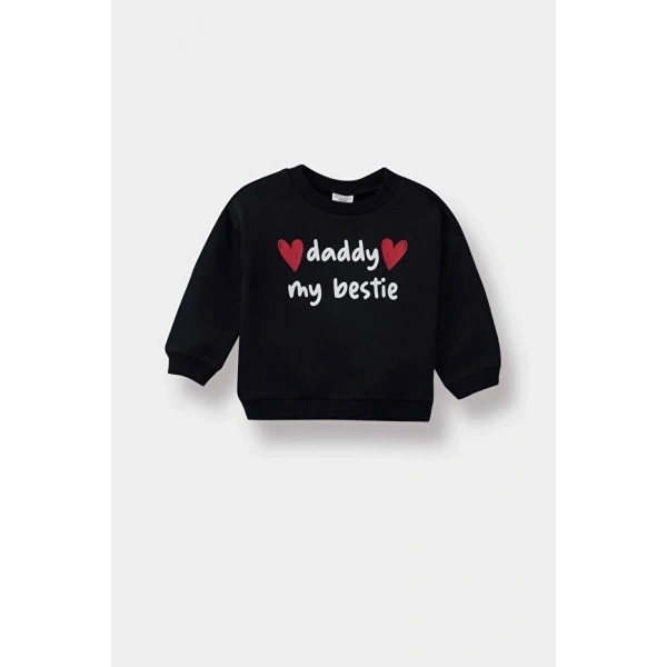 Defacto Kız Bebek Bisiklet Yaka Baskılı İçi Yumuşak Tüylü Sweatshirt