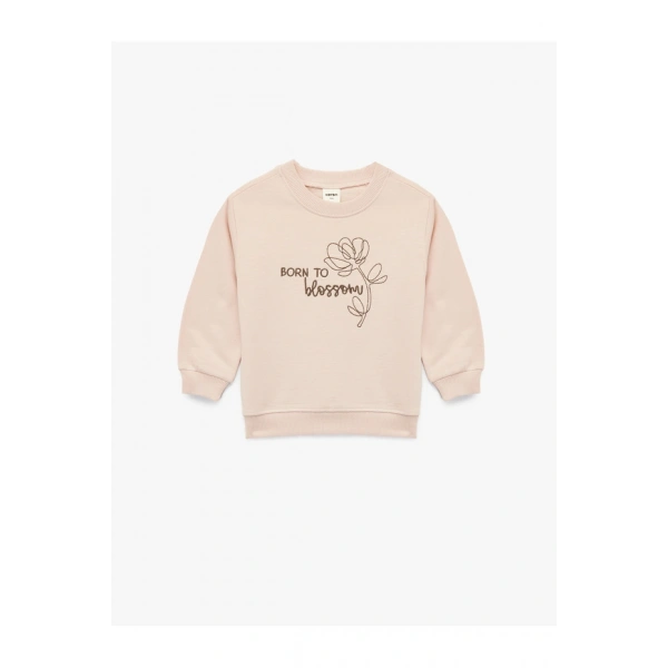 Koton Şardonlu Uzun Kollu Bisiklet Yaka Nakışlı Pamuklu Sweatshirt