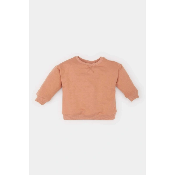 DEFACTO Kız Bebek Bisiklet Yaka Basic Düz Sweatshirt