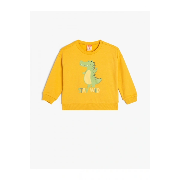 Koton Sweatshirt Dinozor Baskılı Uzun Kollu Bisiklet Yaka Pamuklu Şardonlu