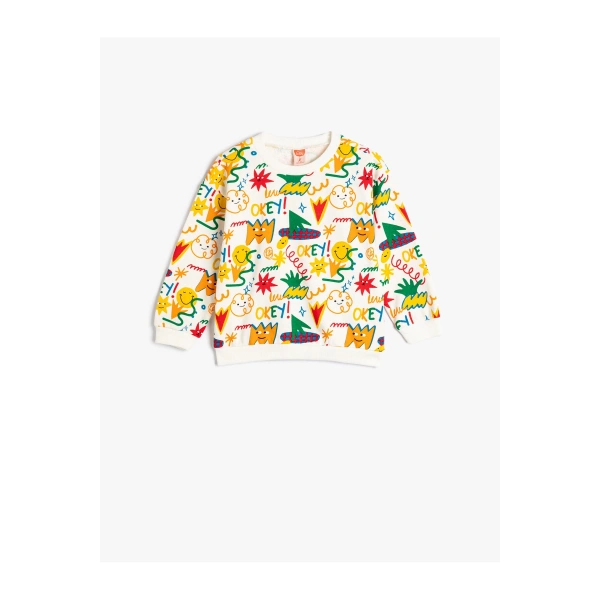 KOTON Sweatshirt Eğlenceli Baskı Detaylı Uzun Kollu Bisiklet Yaka Pamuklu