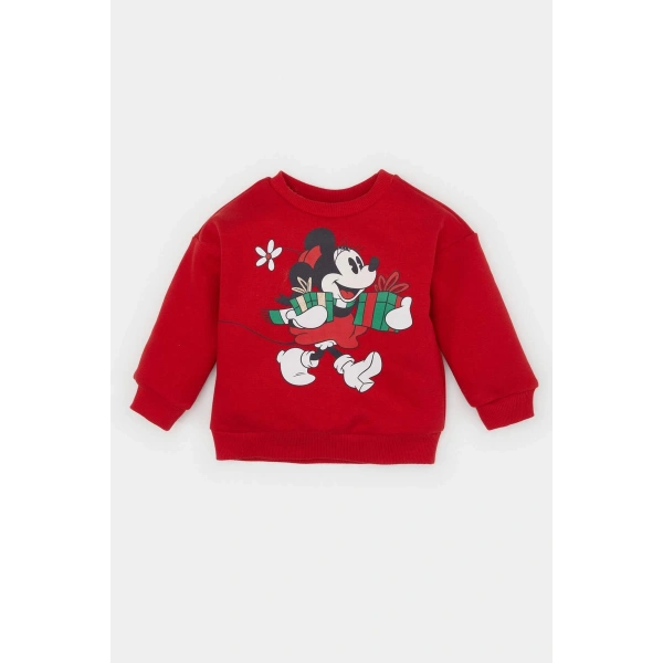 DEFACTO Kız Bebek Yılbaşı Temalı Bisiklet Yaka İçi Yumuşak Tüylü Sweatshirt