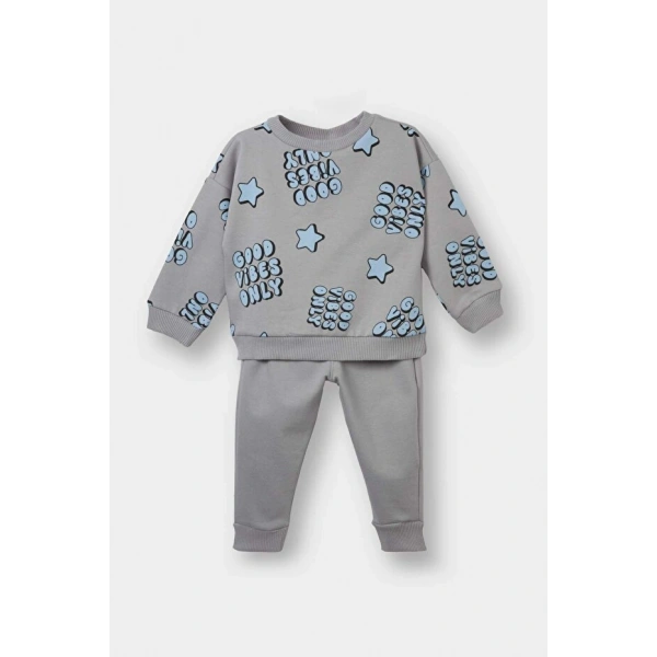 Defacto 2li Takım Desenli Sweatshirt Alt Erkek Bebek