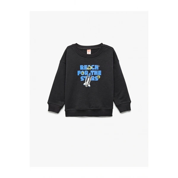Koton Uzun Kollu Bisiklet Yaka Pamuklu Baskılı Şardonlu Sweatshirt