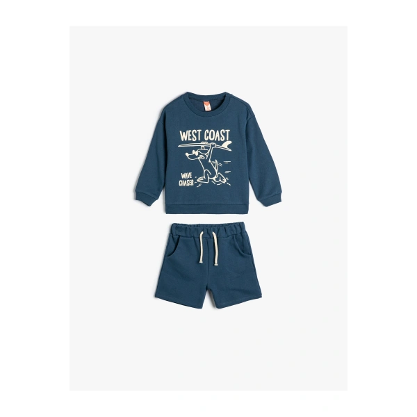KOTON Takım 2li Şort Sweatshirt Köpek Baskılı Pamuklu