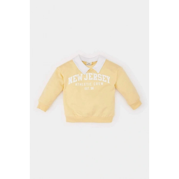 Defacto Erkek Bebek Gömlek Yaka Baskılı Sweatshirt