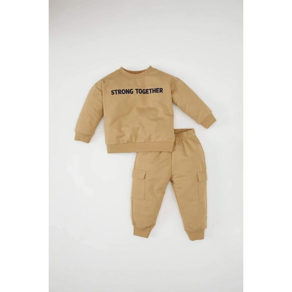 Defacto Erkek Bebek 2li Takım Baskılı Sweatshirt Beli Lastikli Cepli Eşofman Altı
