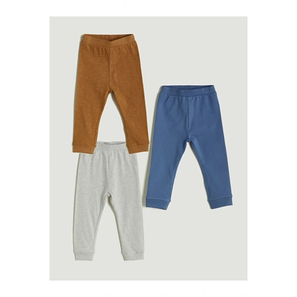 LC Waikiki Baby Çok Renkli 2 İplik Beli Lastikli 3lü Erkek Bebek Jogger Eşofman Alt