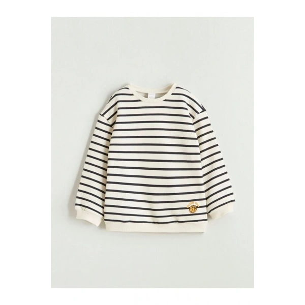 LC Waikiki Bisiklet Yaka Çizgili Erkek Bebek Sweatshirt