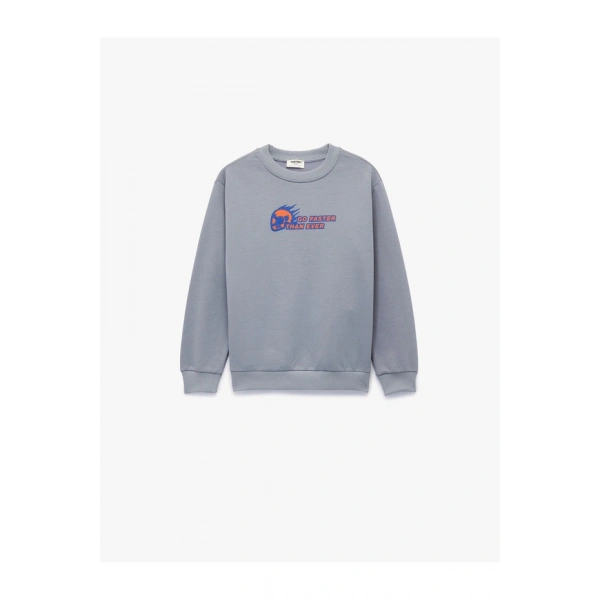Koton Pamuklu Uzun Kollu Bisiklet Yaka Baskılı Şardonlu Sweatshirt
