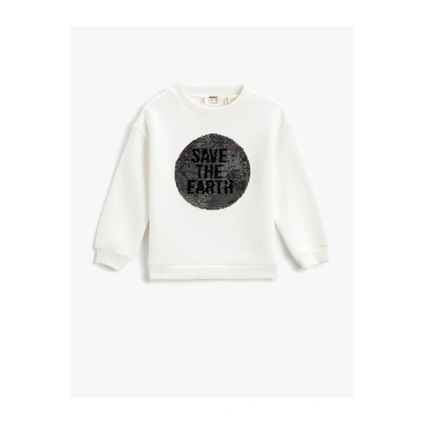 KOTON Çift Taraflı Pul-Payet İşlemeli Sweatshirt Bisiklet Yaka