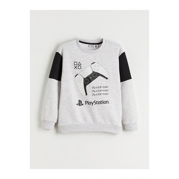 LC Waikiki Bisiklet Yaka Baskılı Erkek Çocuk Sweatshirt