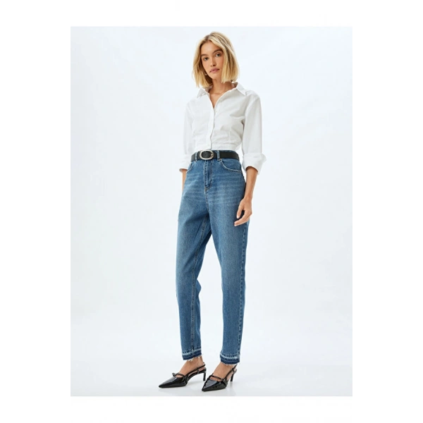 Koton Normal Bel Kısa Paça Düğmeli Denim Pantolon