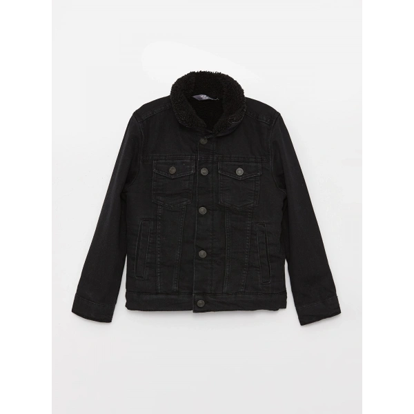 LC Waikiki Siyah Kürk Yaka Erkek Çocuk Jean Ceket