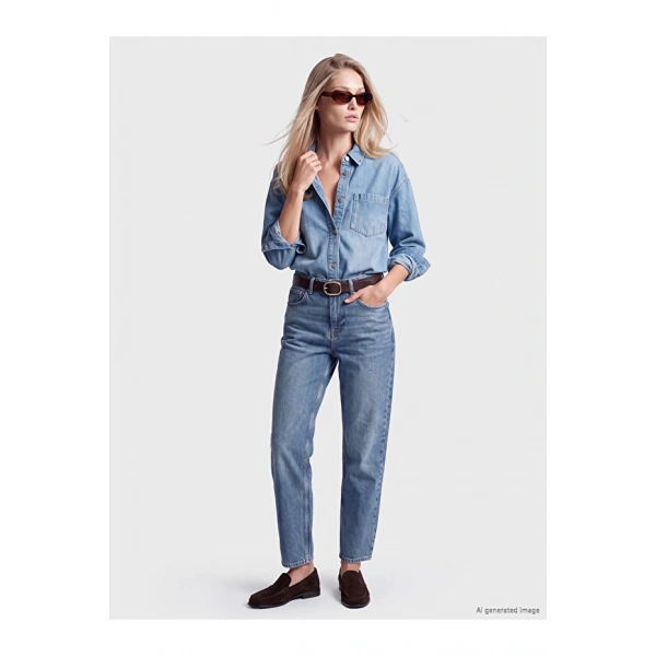 LC Waikiki Jeans İndigo Barrel Fit Kadın Jean Pantolon