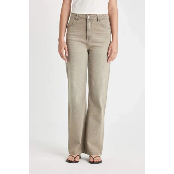 Defacto 90s Wide Leg Geniş Paça Yüksek Bel Jean Yıkamalı Pantolon D1233AX24HS