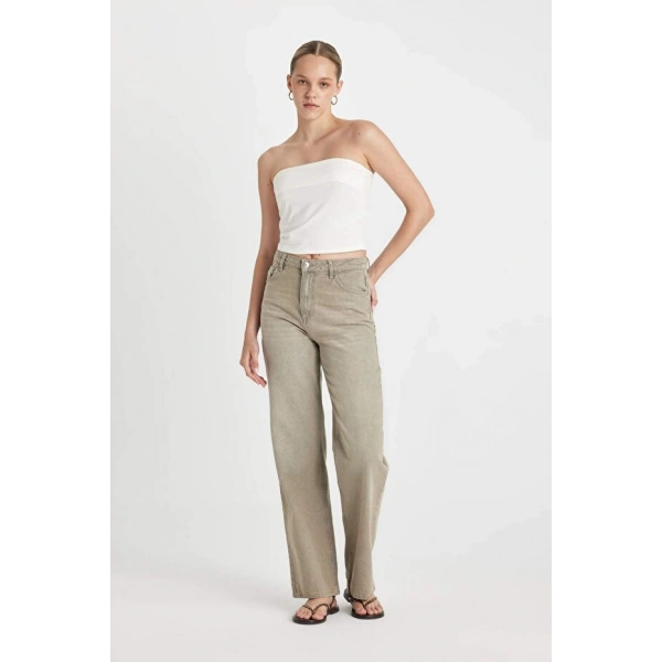 Defacto 90s Wide Leg Geniş Paça Yüksek Bel Jean Yıkamalı Pantolon D1233AX24HS