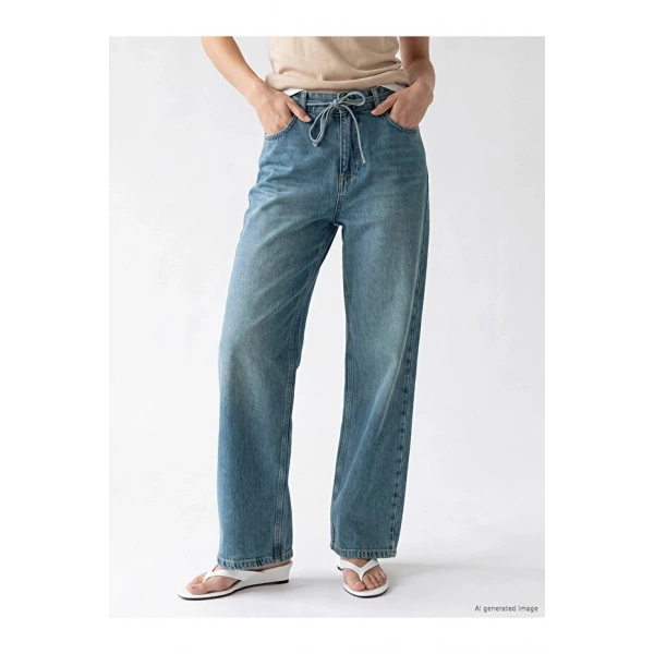 LC Waikiki LCW Jeans İndigo Beli Lastikli Wideleg Kadın Jean Pantolon