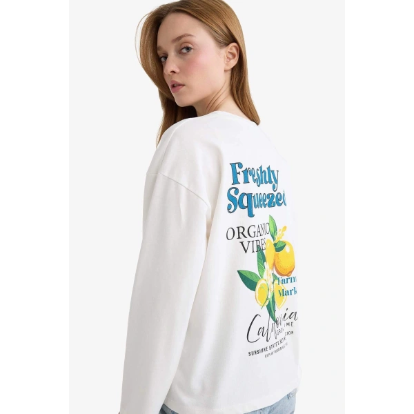 DEFACTO Loose Fit Bisiklet Yaka Sırt Baskılı Sweatshirt Tunik
