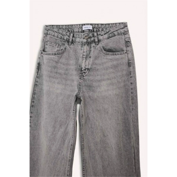 Defacto Straıght Wıde Yüksek Bel Uzun Gri Kadın Jean Pantolon G8850AX/NM55