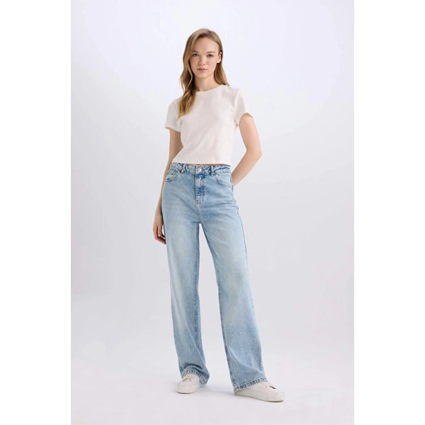 Defacto 90s Wide Leg Yüksek Bel Boru Paça Jean Pantolon E4269AX25SP