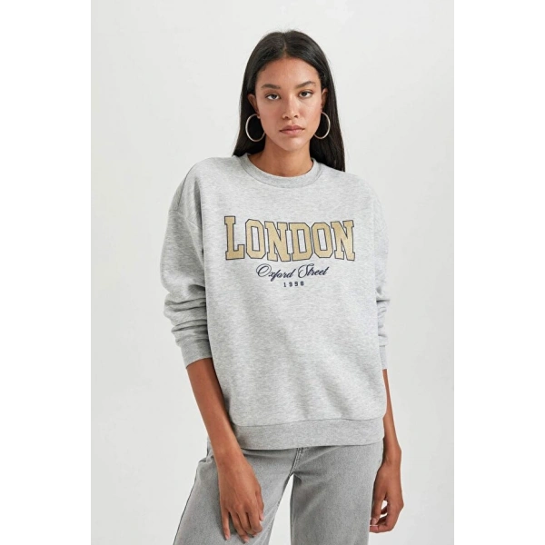 Defacto Relax Fit Bisiklet Yaka Kalın Sweatshirt