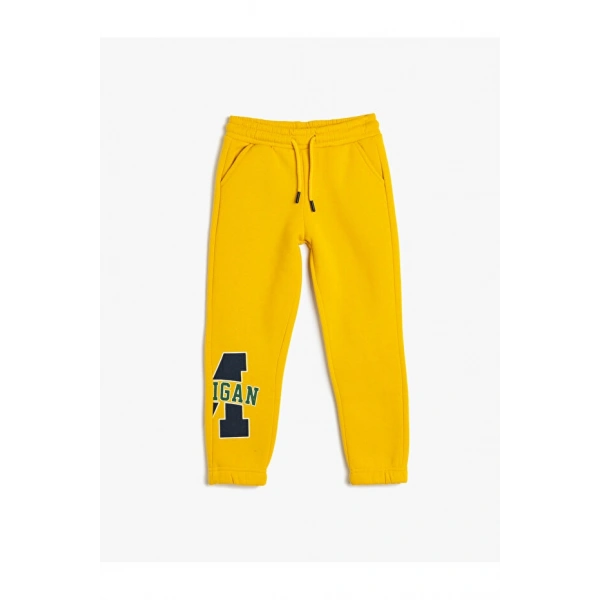 Koton Jogger Eşofman Altı Beli Bağlamalı Baskı Detaylı Cepli Şardonlu