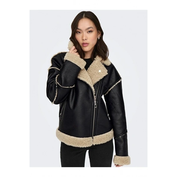 ONLY Onlwilma Faux Leath Sherpa Jacket Cc Otw Kadın Mont