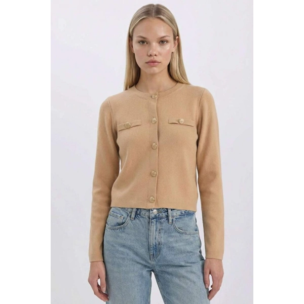 Defacto Regular Fit Bisiklet Yaka Basic Düz Düğmeli Triko Hırka