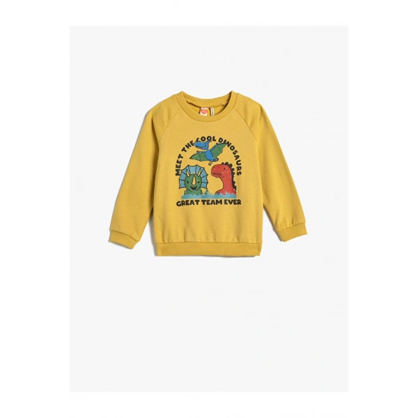 Koton Dinozorlu Sweatshirt Şardonlu Uzun Kollu Bisiklet Yaka Pamuklu