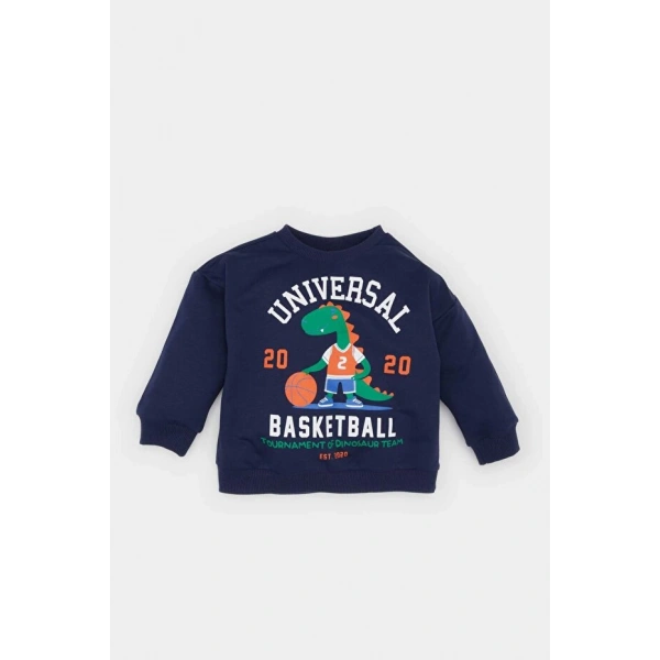Defacto Bisiklet Yaka Dinozor Baskılı Sweatshirt Erkek Bebek