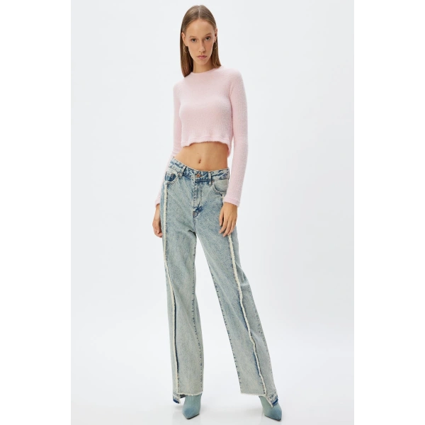 Koton Uzun Kollu Body Crop Kayık Yaka Yumuşak Dokulu Slim Fit