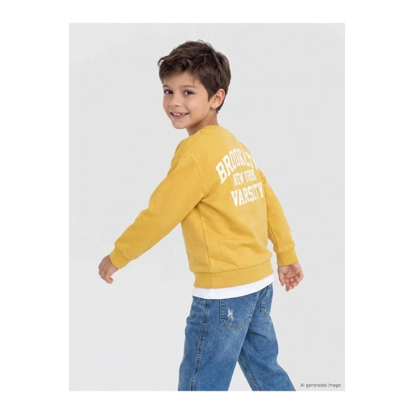 LC Waikiki Sarı Baskılı Erkek Çocuk Sweatshirt