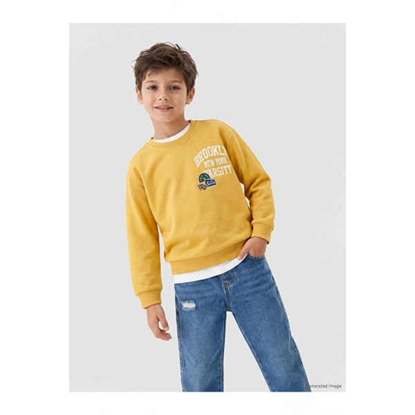 LC Waikiki Sarı Baskılı Erkek Çocuk Sweatshirt
