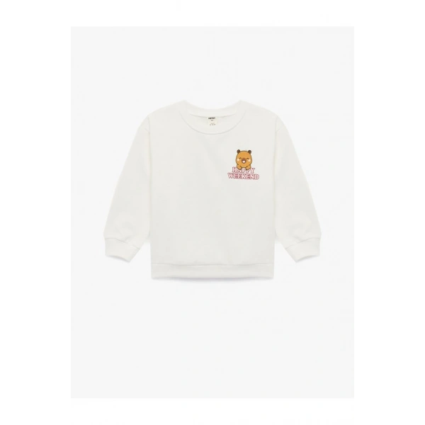 Koton Uzun Kollu Bisiklet Yaka Pamuklu Ayıcık Baskılı Sweatshirt