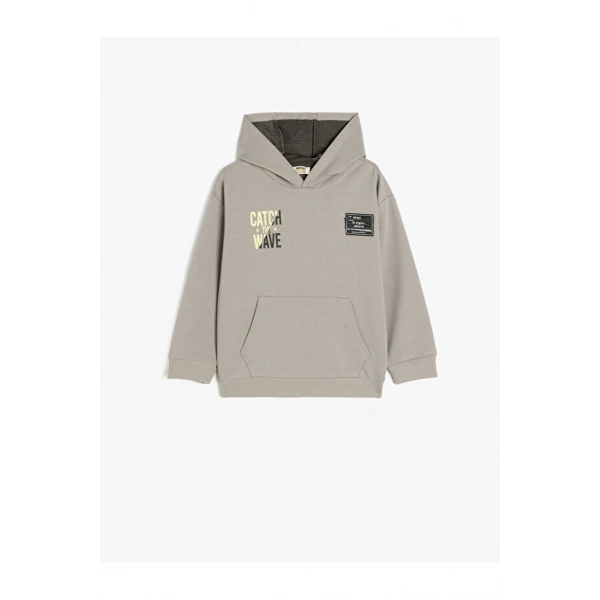Koton Pamuklu Kapşonlu Uzun Kollu Slogan Baskılı Oversize Sweatshirt