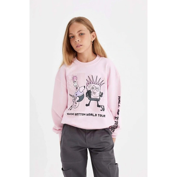 Defacto Kız Çocuk Relax Fit Bisiklet Yaka Sweatshirt