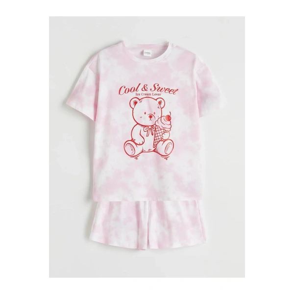 LC Waikiki Bisiklet Yaka Baskılı Kız Çocuk Şortlu Pijama Takımı