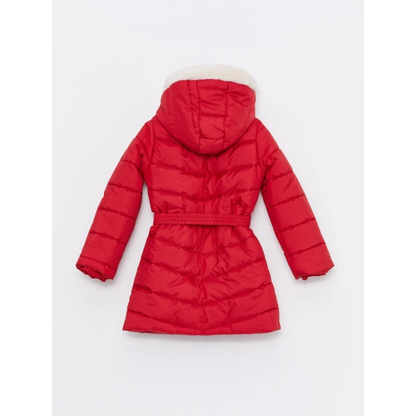 LC Waikiki Kırmızı Kapüşonlu Basic Kız Çocuk Şişme Mont