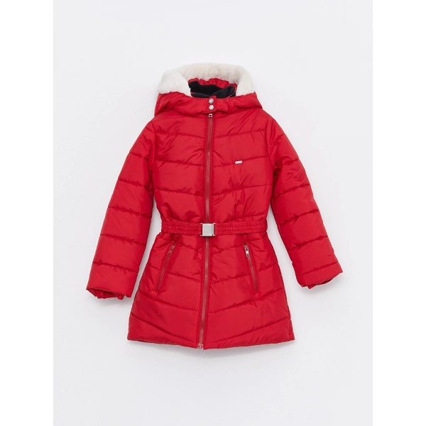 LC Waikiki Kırmızı Kapüşonlu Basic Kız Çocuk Şişme Mont
