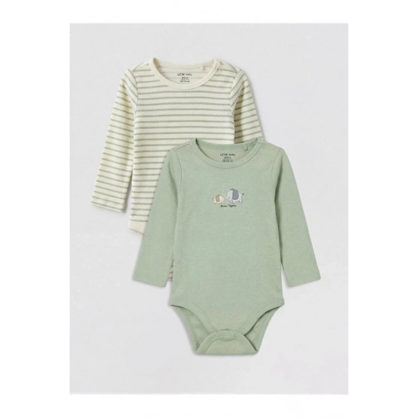 LC Waikiki Bisiklet Yaka Baskılı Erkek Bebek Çıtçıtlı Body 2 li