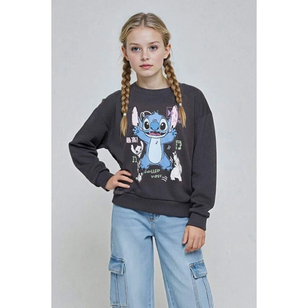 Defacto Disney Lilo & Stitch Relax Fit Bisiklet Yaka Sweatshirt Kız Çocuk F3410A825AU
